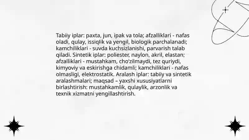 Gazlama va ip turlari bilan ishlash darslarining mazmuni 4