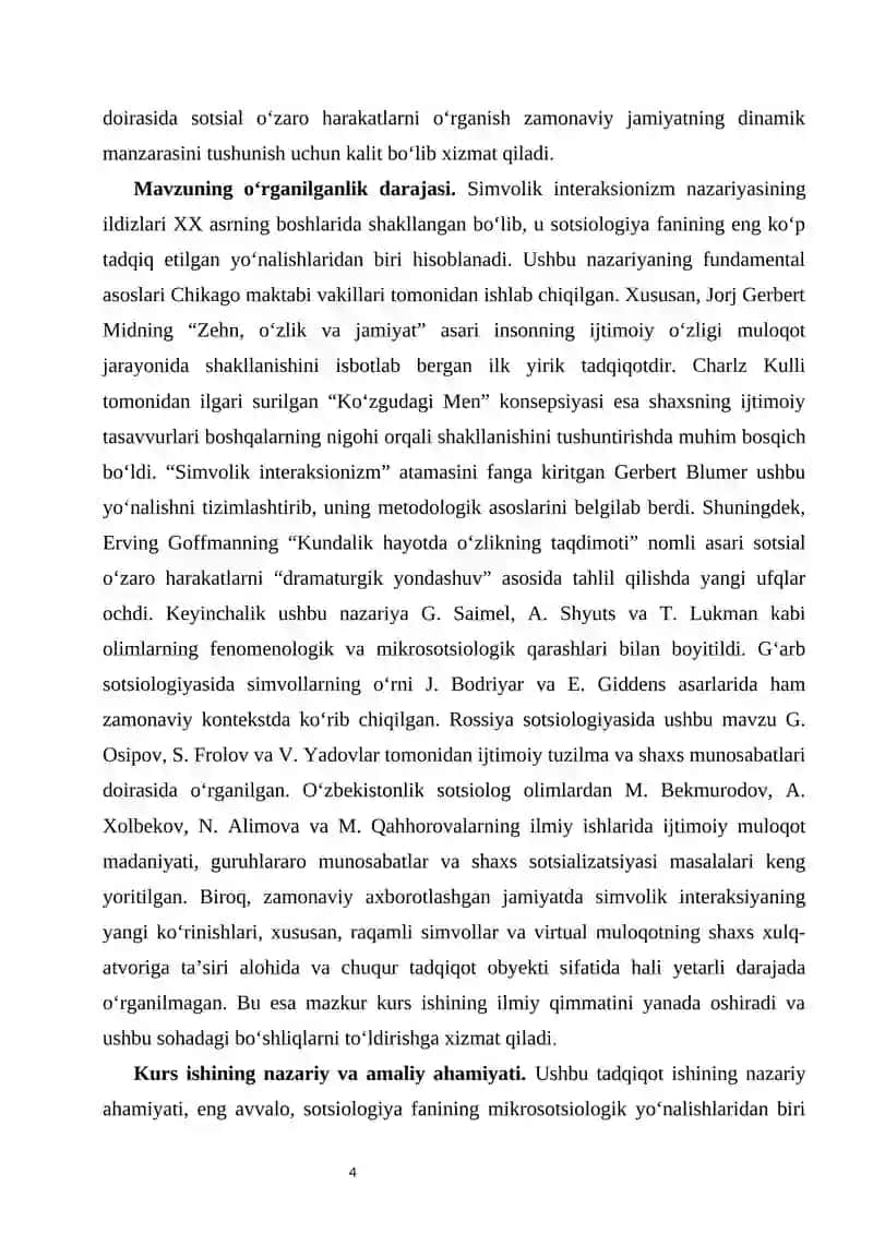 Simvolik interaksionizim nazariyasida sotsial oʻzaro harakat 4