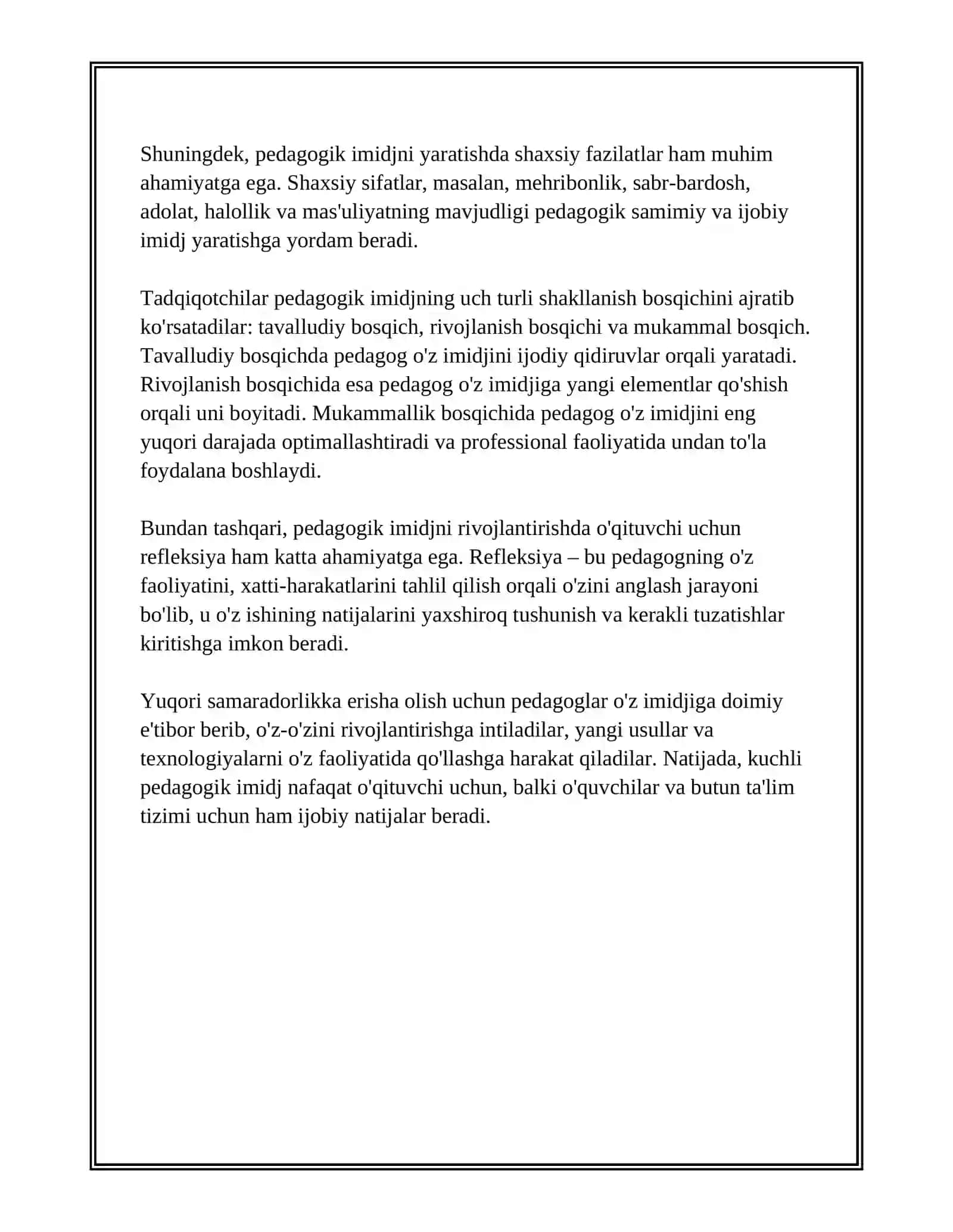 PEDAGOGIK IMIDJ. PEDAGOGIK REFLEKSIYA 4
