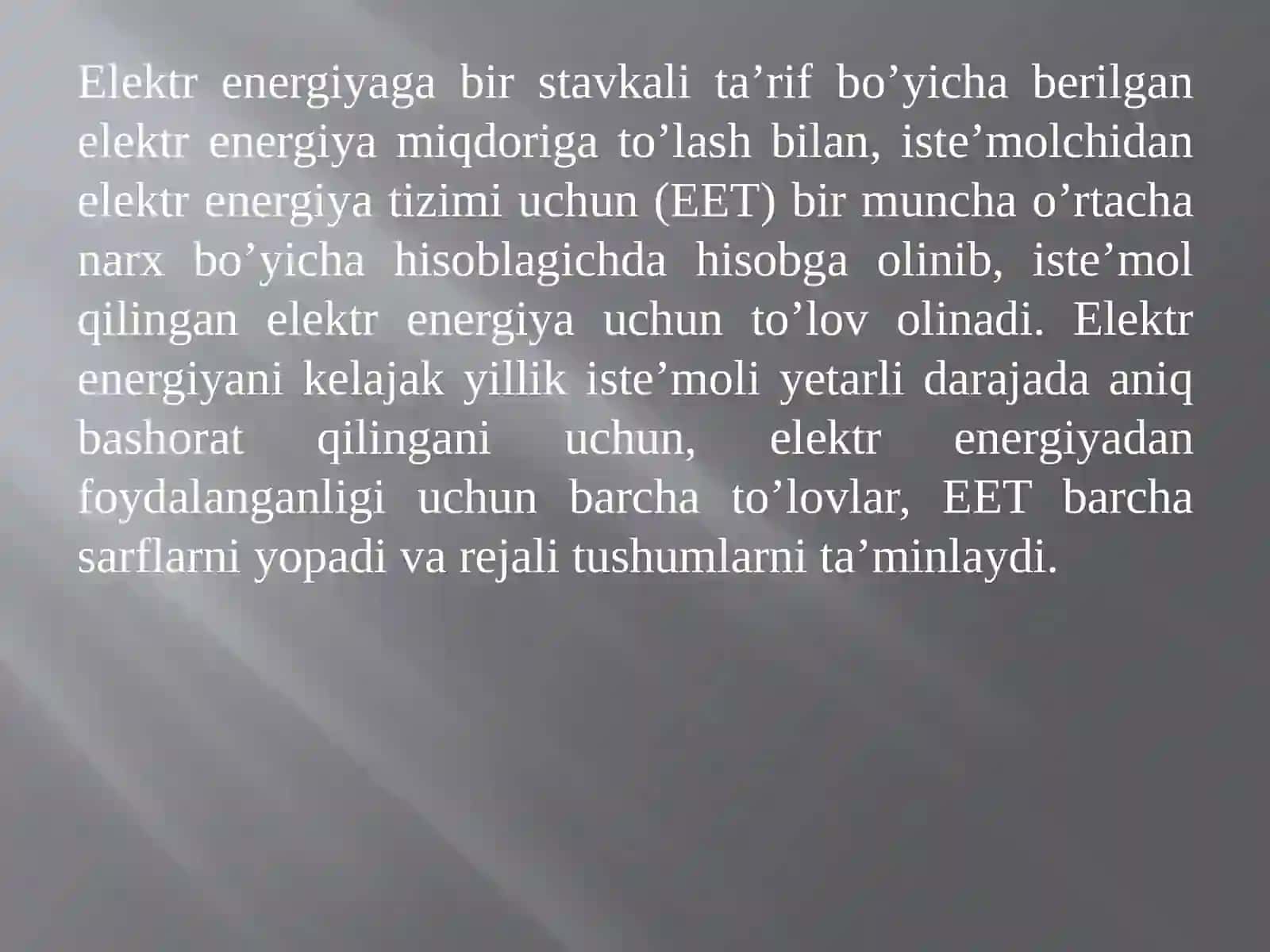 ELEKTR ENERGIYASIGA TARIFLAR 4