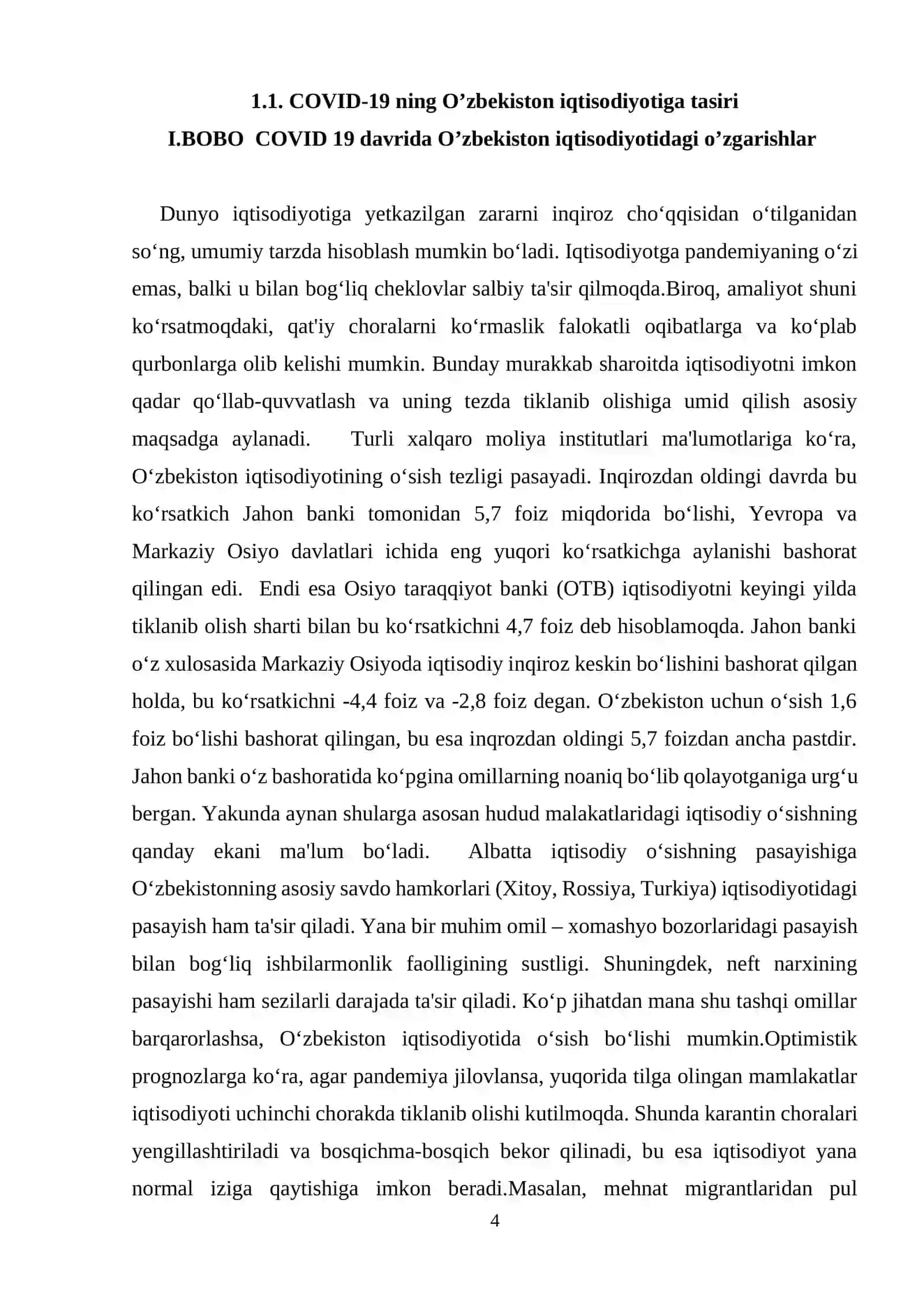 Covid-19 pandemiyasining O’zbekiston iqtisodiyotiga tasiri 4