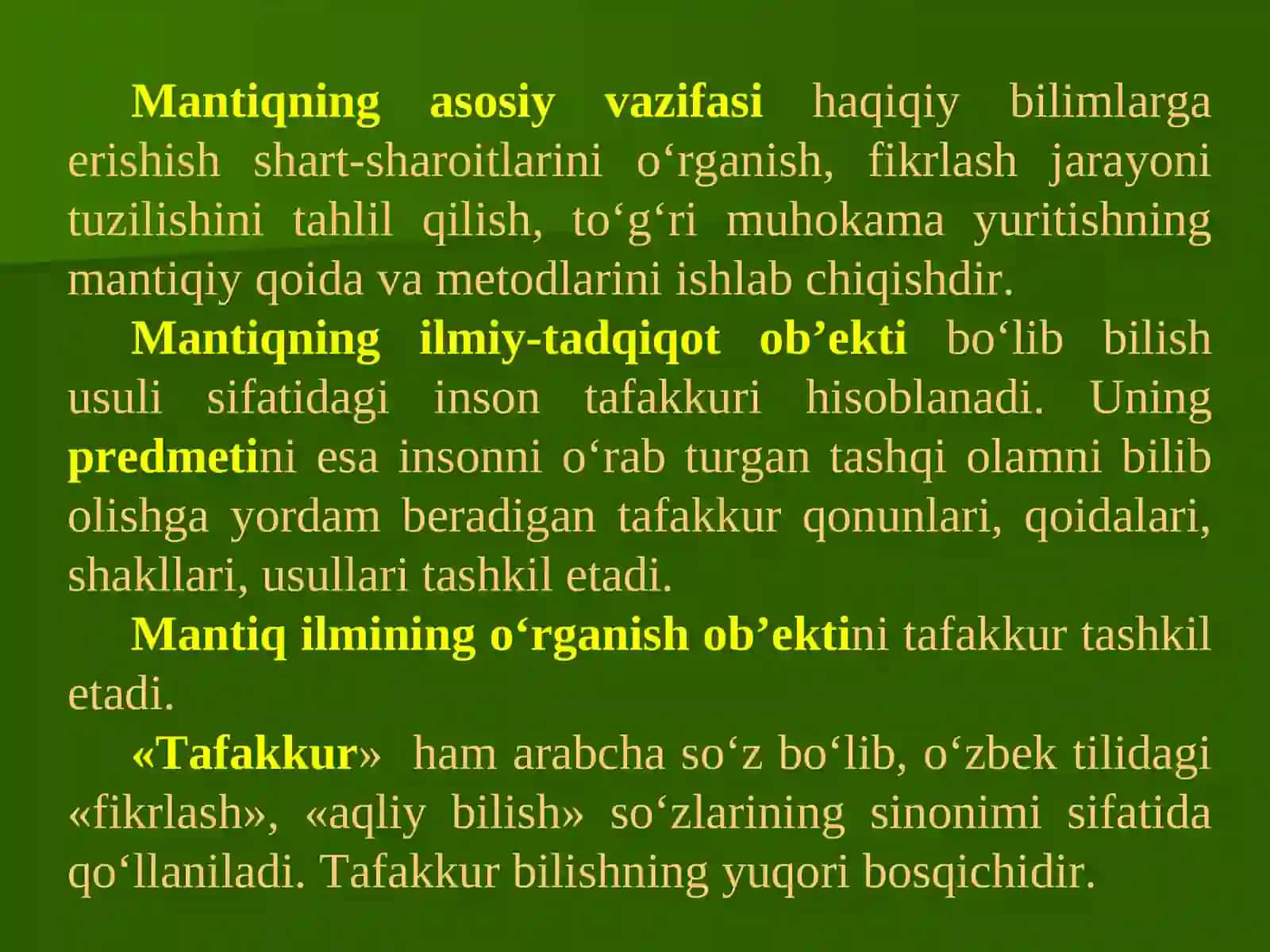 Mantiq ilmining predmeti, asosiy qonunlari 4