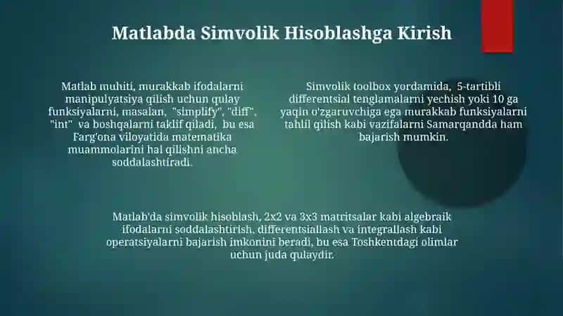 Matlab dasturida matematik ifodalar ustida shakl almashtirish lar 4