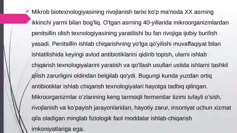 Oqsil va antibiotiklar ishlab chiqarish biotexnologiyasi 4