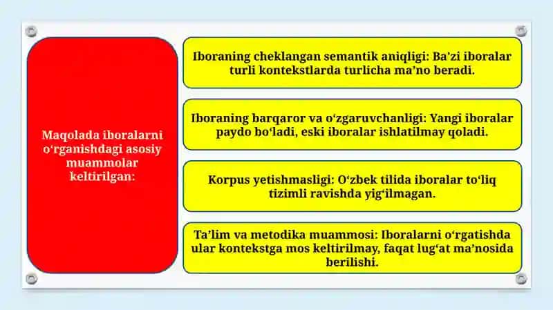Frazeologiya. Iboralarning semantik tabiati (TAQDIMOT) 4