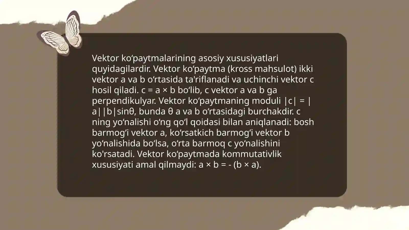 Skalyar, vektor va aralash ko'paytmalar 4