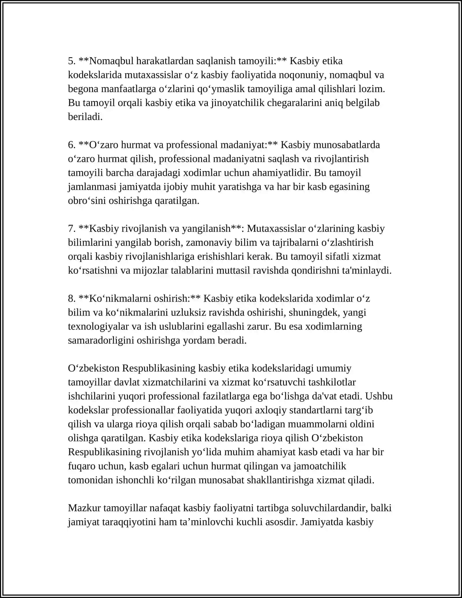 OZBEKISTON RESPUBLIKASI KASBIY ETIKA KODEKSLARI 4