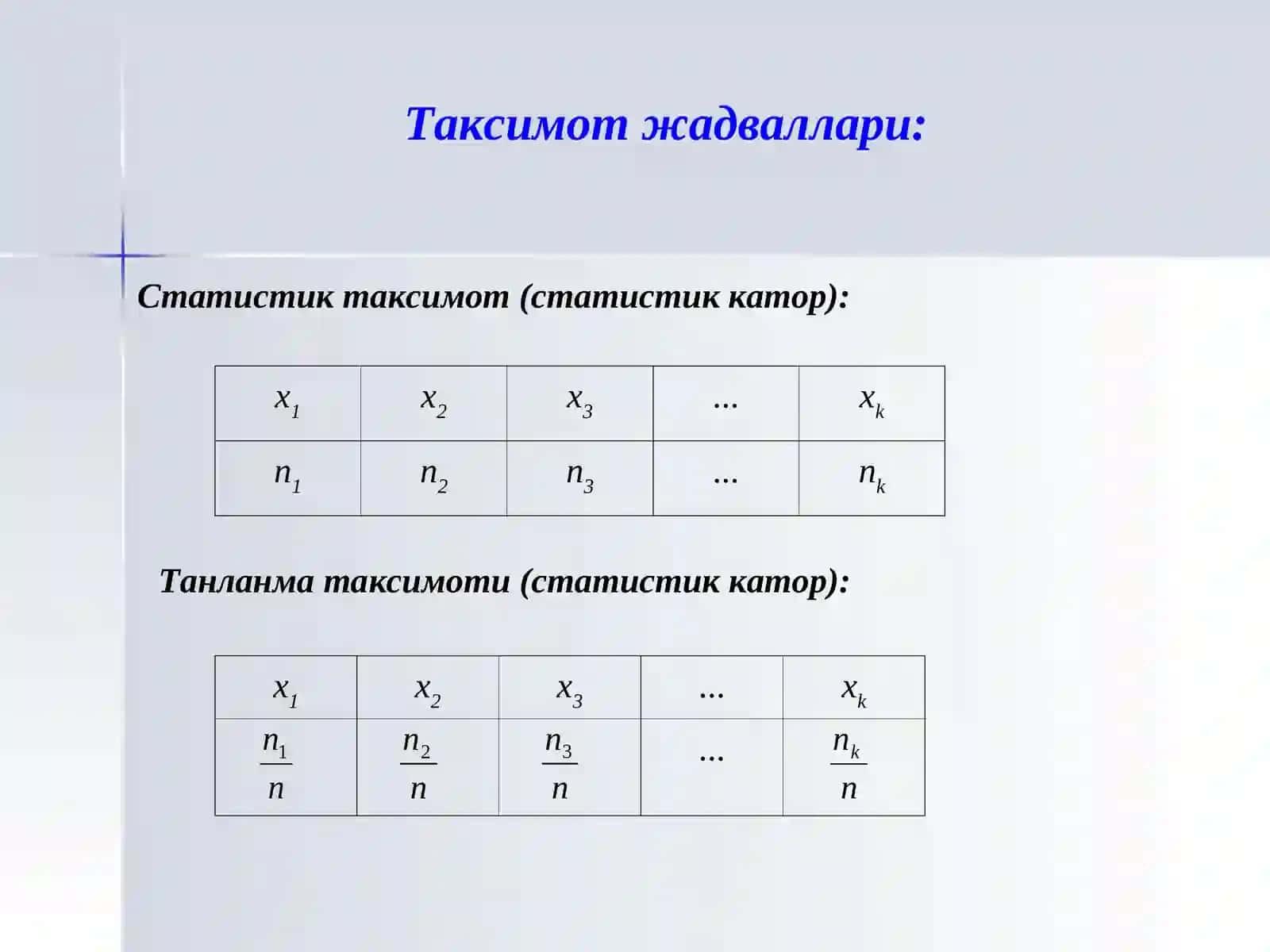 Математик статистиканинг асосий тушунчалари 4