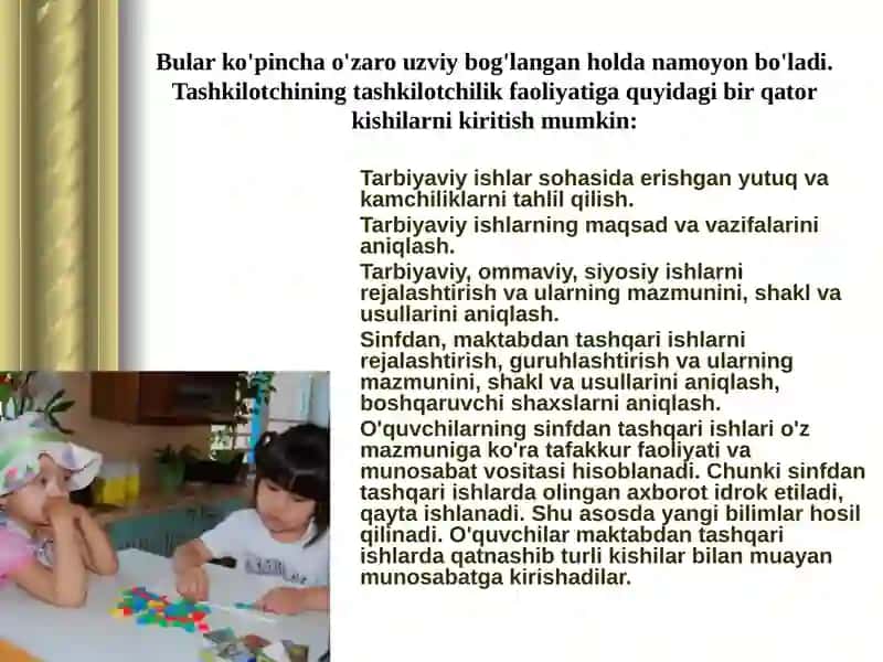 O'quvchilarning darsdan tashqari tarbiyaviy ishlarini tashkilotish 4