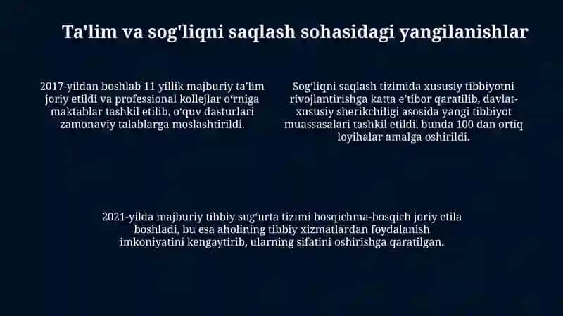 OʻZBEKISTONDA Ichtimoyi sohada amalga oshirilgan islohotlar 4