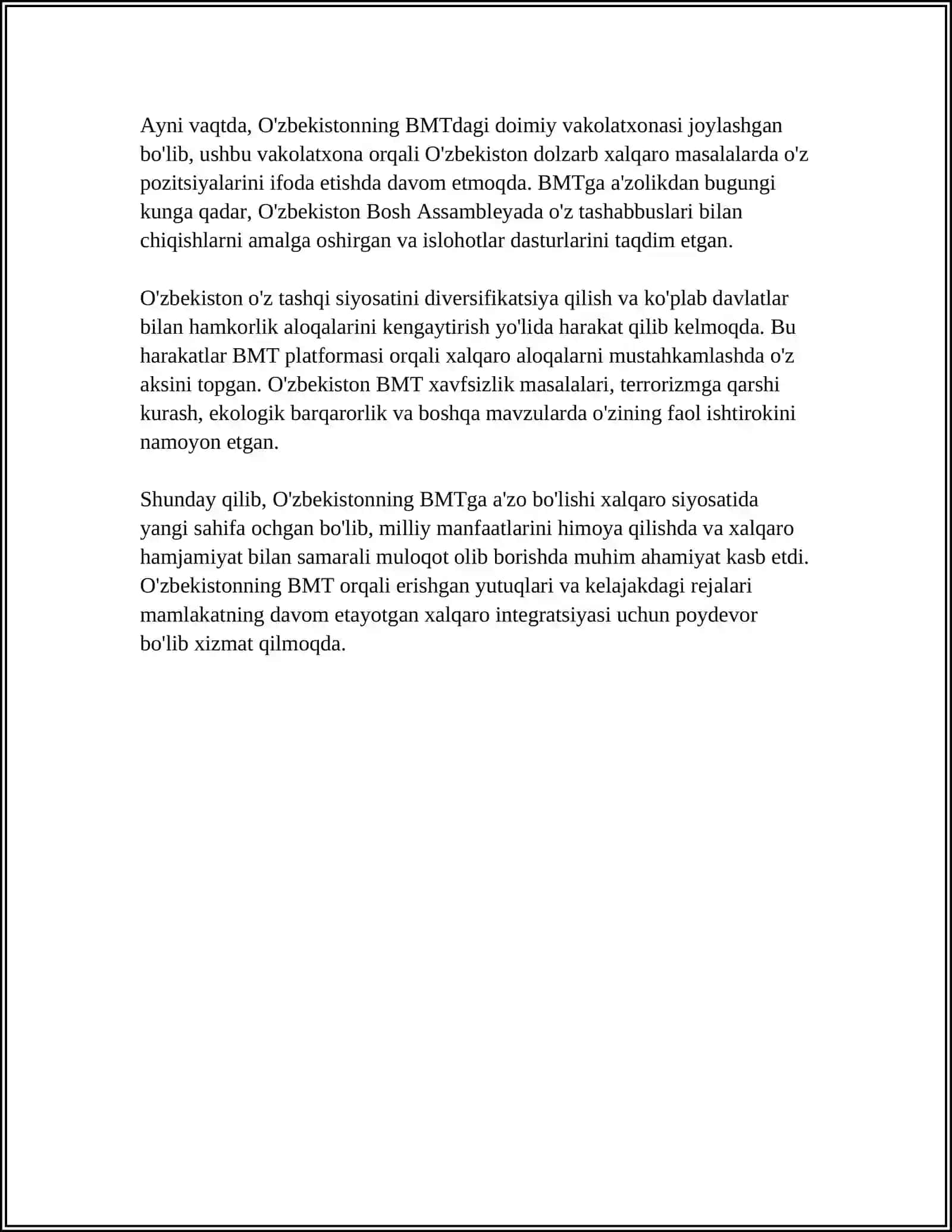O'ZBEKISTON RESPUBLIKASINING BMT TASHKILOTIGA A'ZOLIGI 4