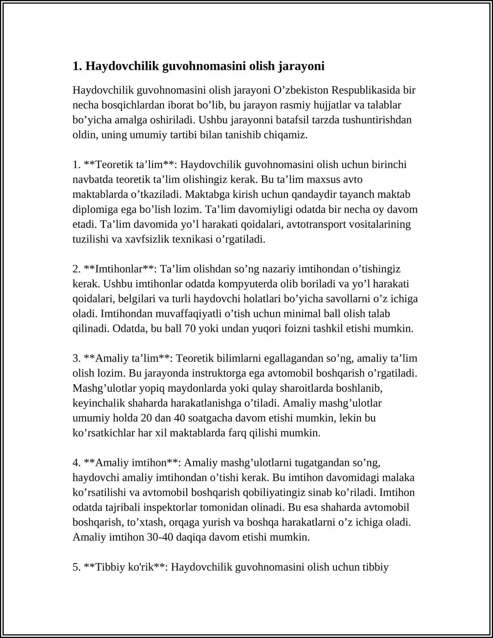 HAYDOVCHILARNI TAYYORLASH VA ULARGA TEGISHLI HUJJATLARNI TOPSHIRISH BOYICHA ASOSI TALABLAR 4