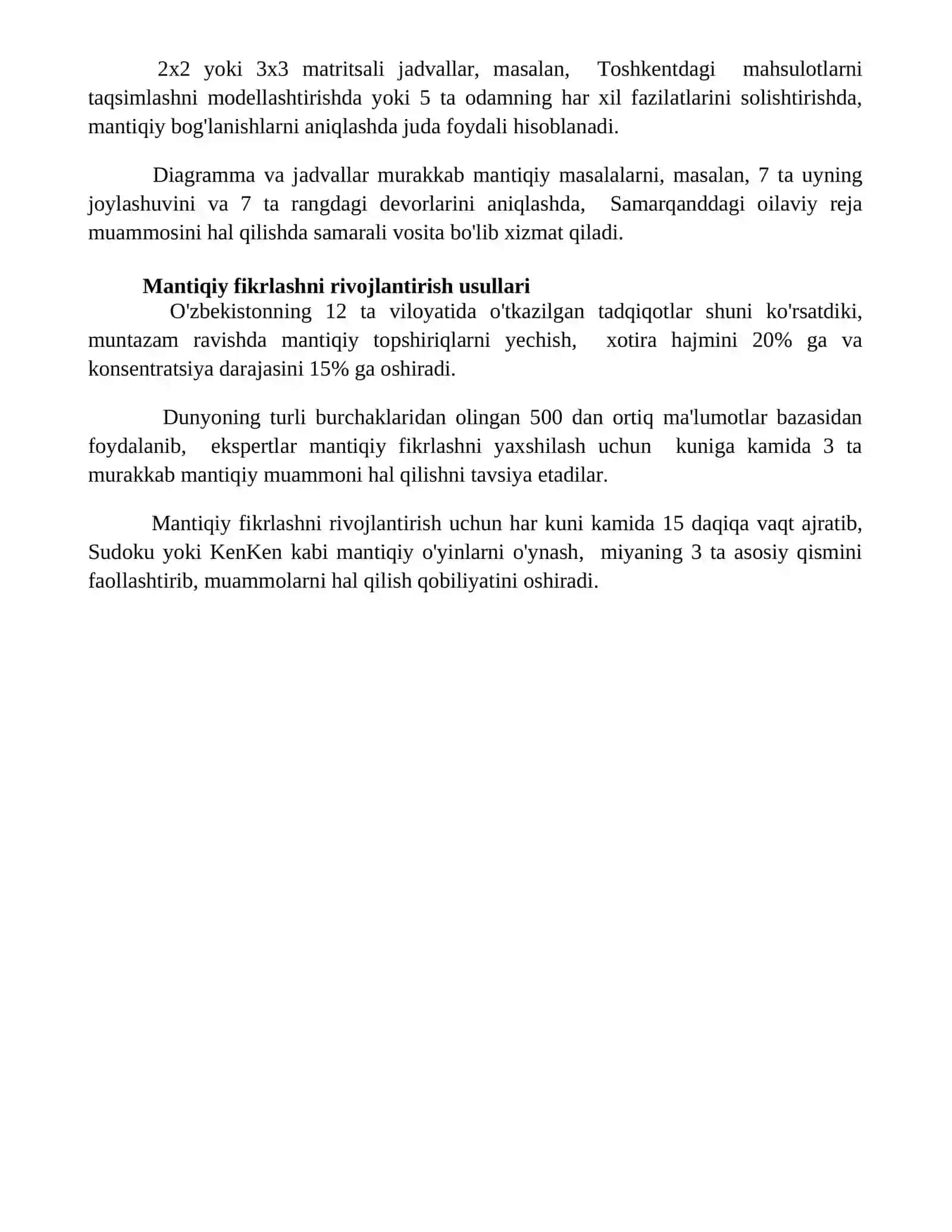 Mantiqiy fikrlashga oid masalalar ustida ishlash 4