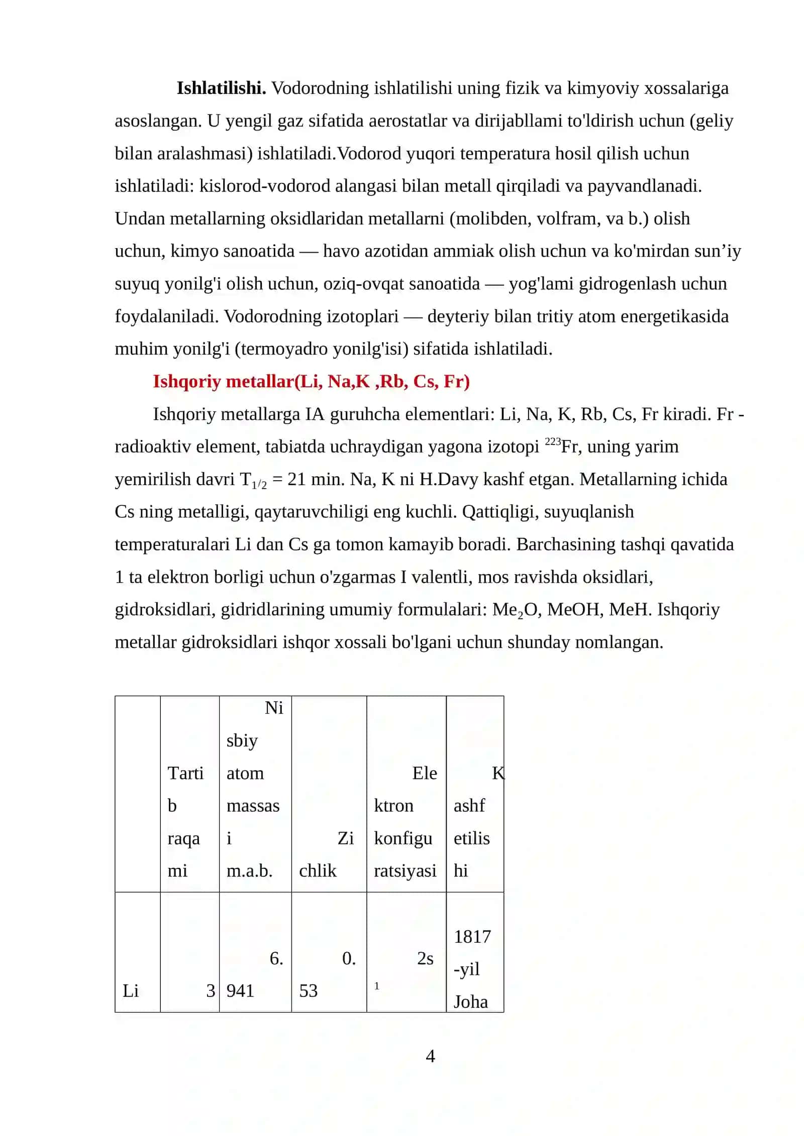KIMYOVIY ELEMENTLAR.Davriy sistemadagi 118 ta elemen 4