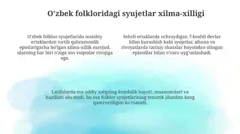 Ózbek folklorida Motivlar va sujetlar 4