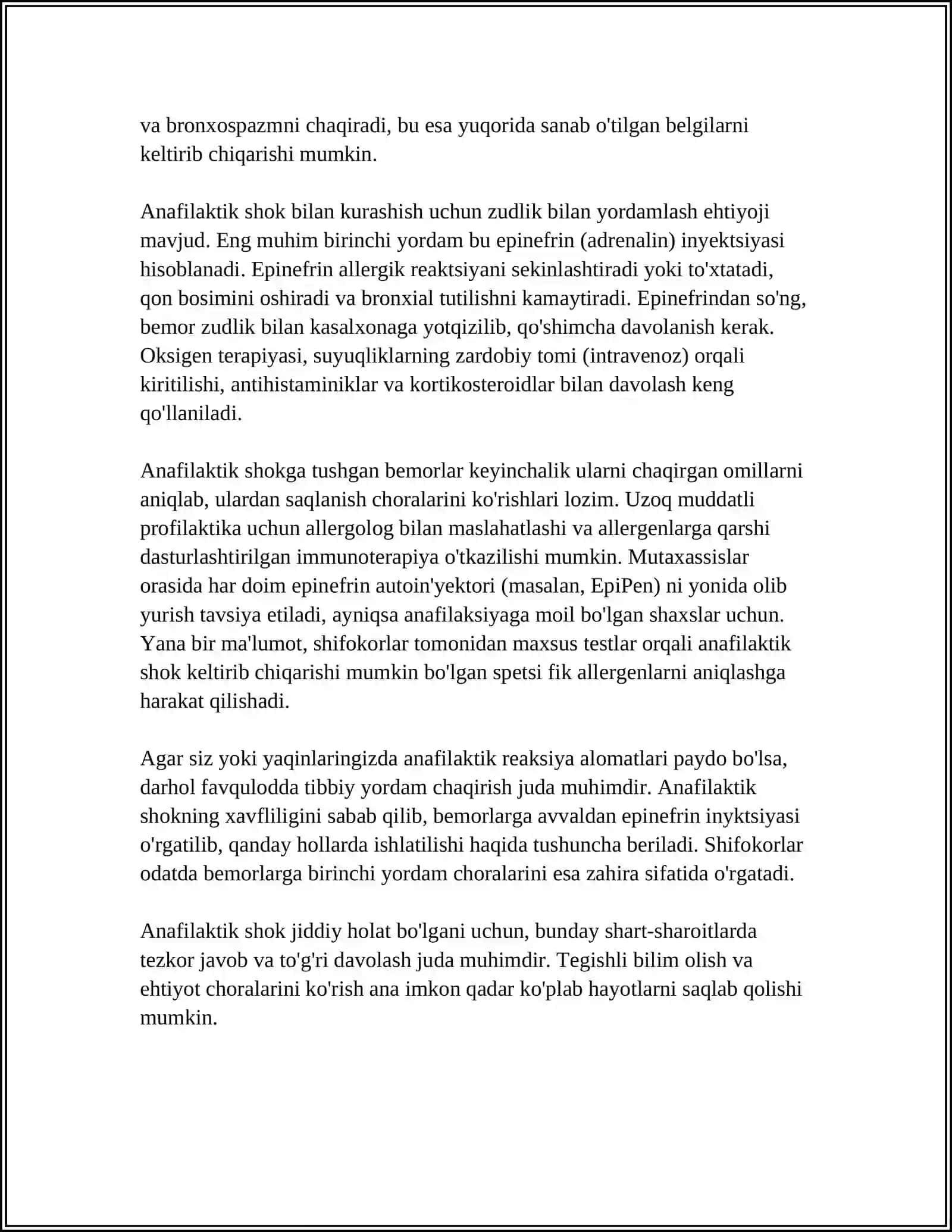 ANAFILAKTIK SHOK VA UNI DAVOLASH 4