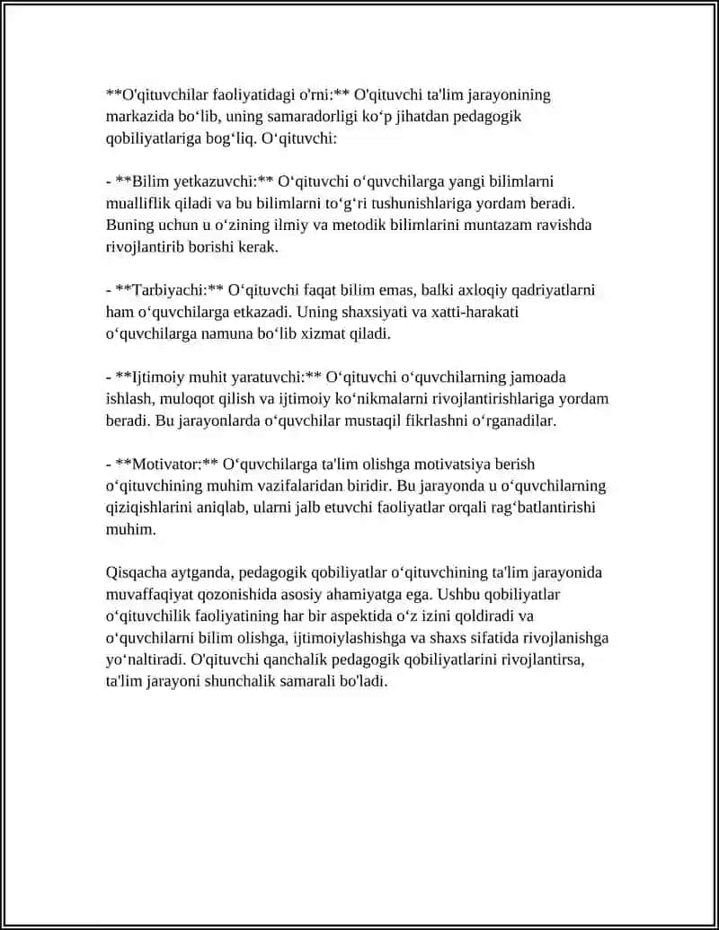 O'QITUVCHI FAOLIYATIDA PEDAGOGIK QOBILIYAT VA UNING TURLARI 4