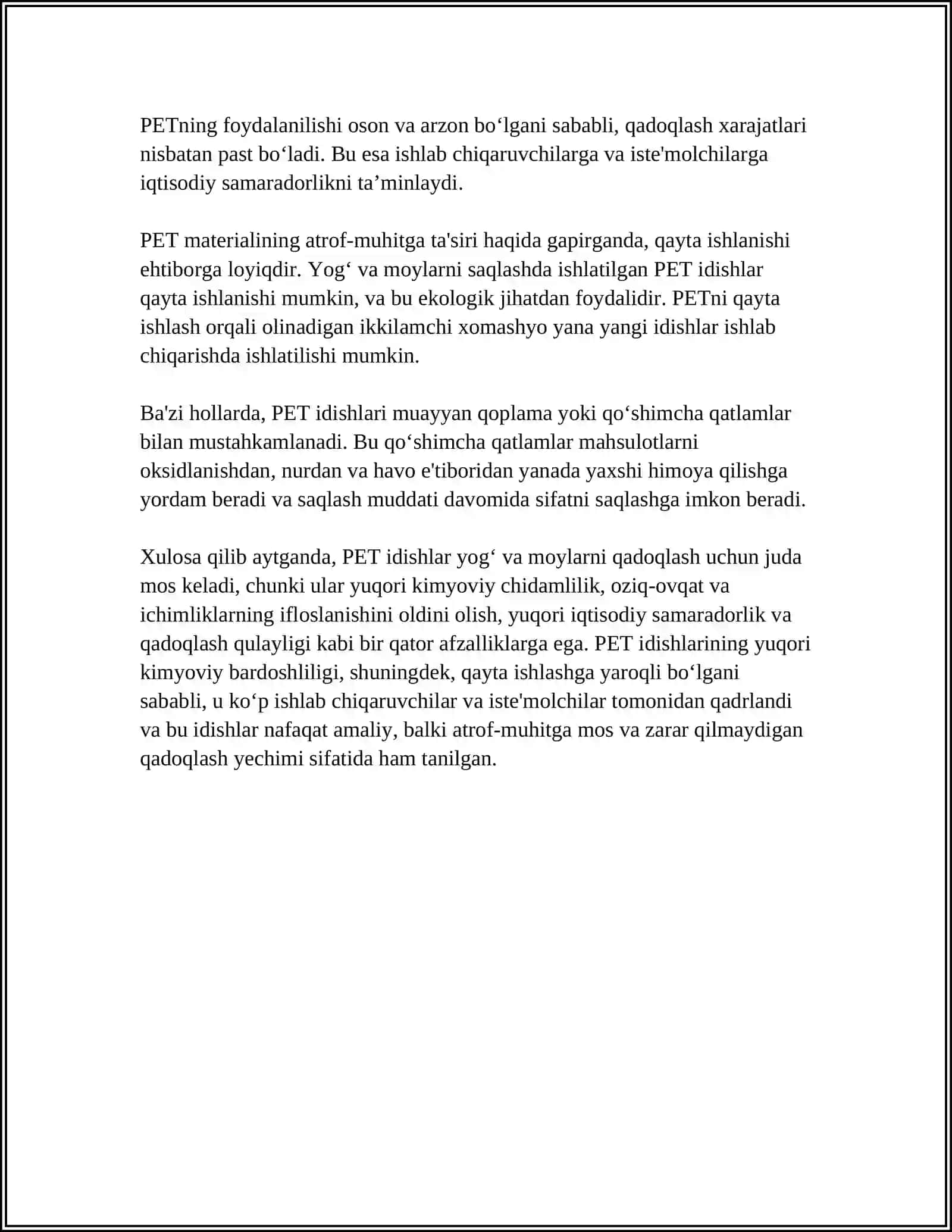 YOG' VA MOYLARNI PET IDISHLARGA QADOQLASH 4