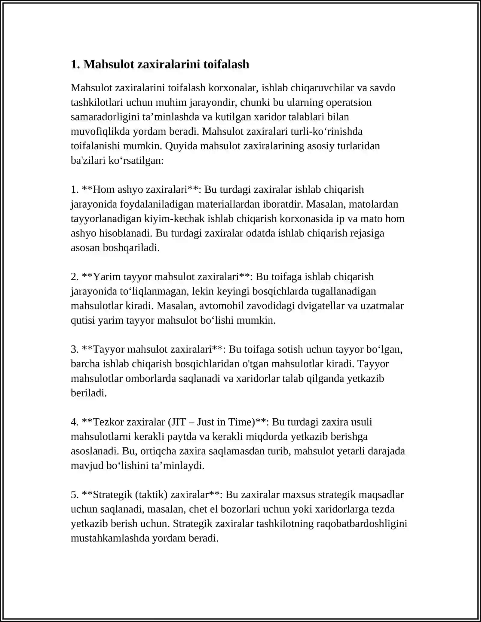 TOVAR MODDIY ZAXIRALARNI TURKUMLASH VA BAHOLASH 4