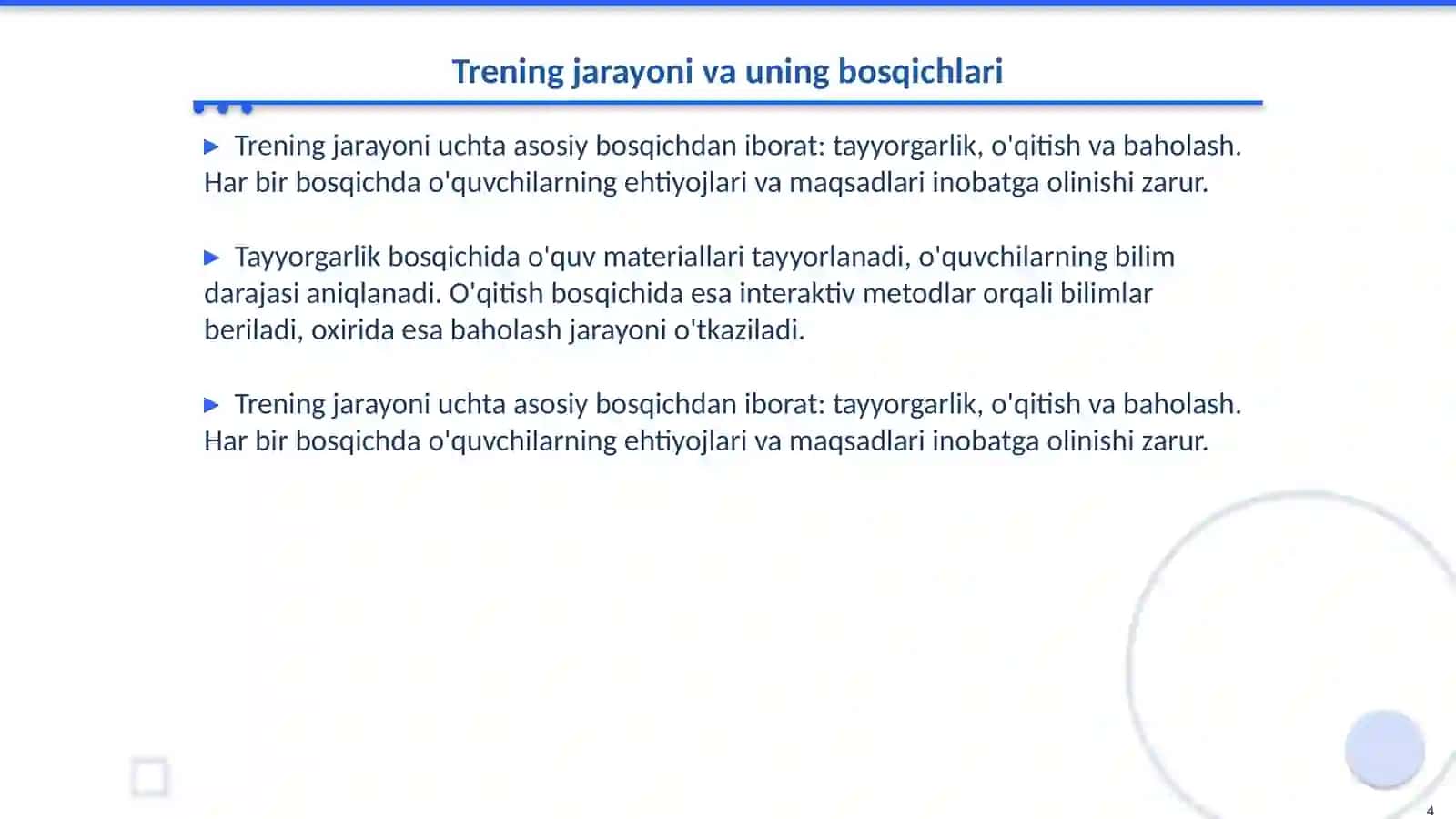Trening mashgʻulotining maqsad va vazifalarii 4