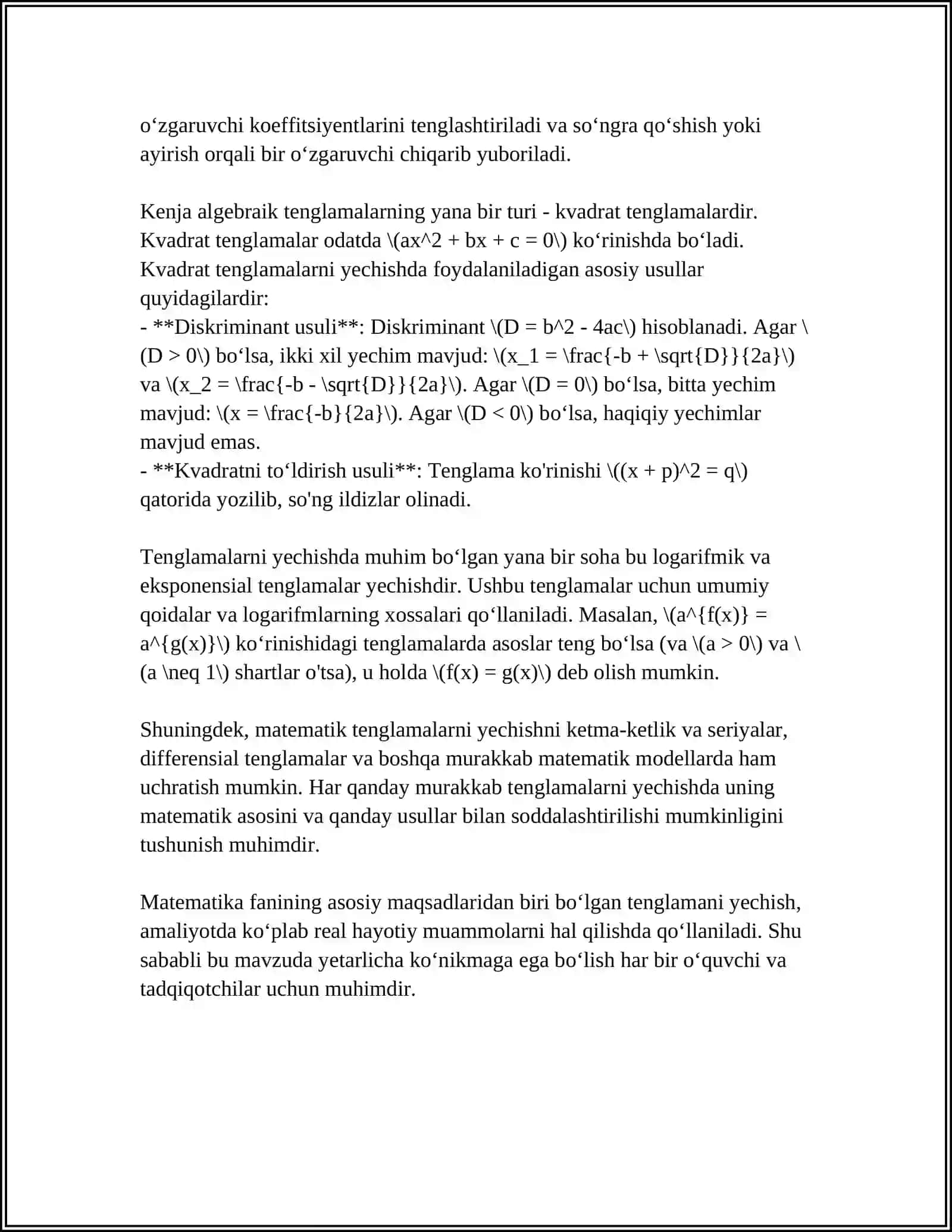 Matematik tenglamalarni yechish 4