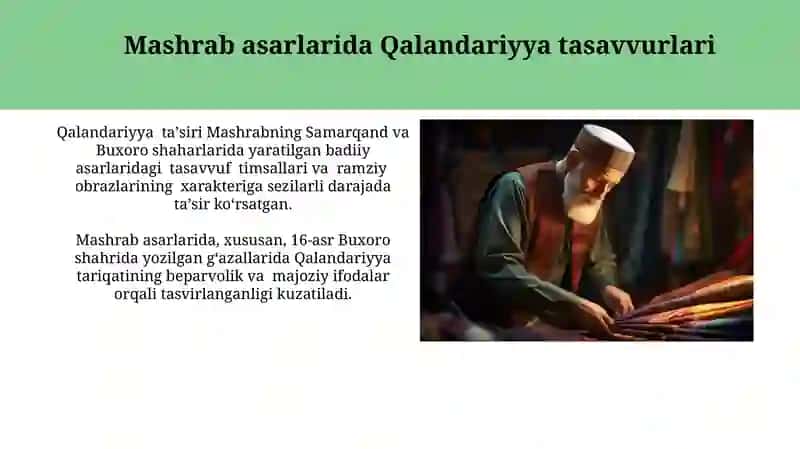 Tasavvuf.Mashrab va Soʻfi Ollohyor ijodida qalandariylik 4