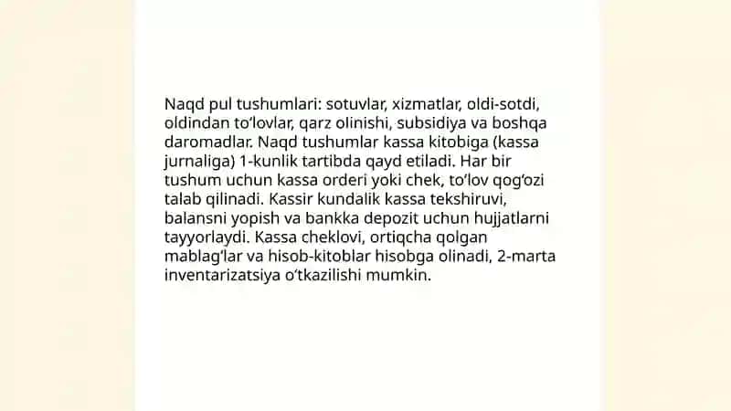 Kassa operatsiyalarini hisobga olish 4