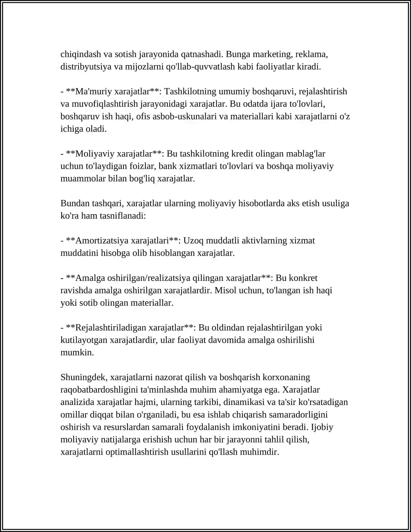 XARAJATLARNING IQTISODIY MOHIYATI 4