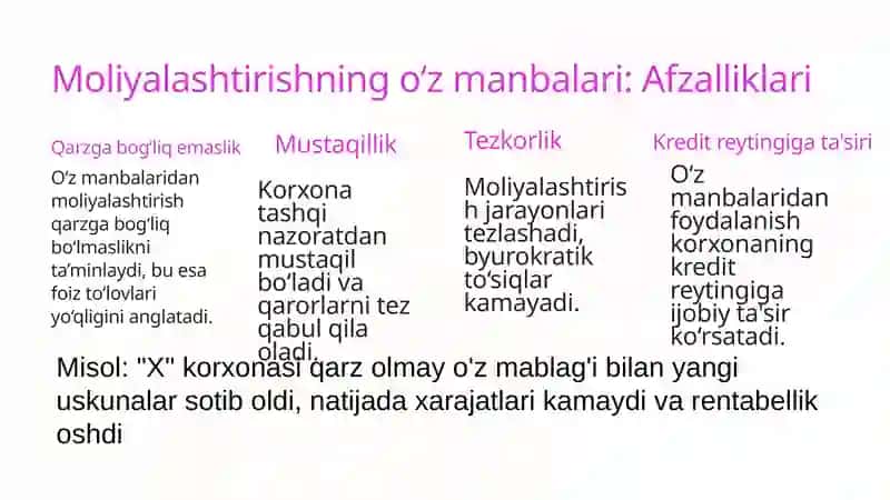 Korxonalarni moliyalashtirishning o‘z manbalari 4