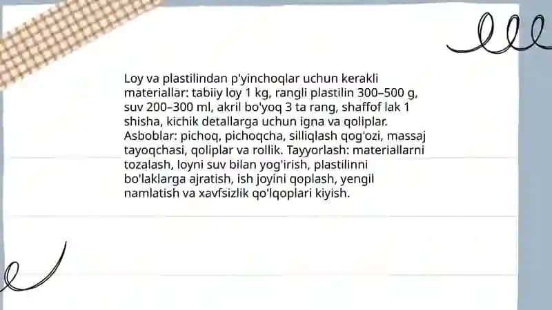 Loy va plastilindan p'yinchoqlar yasash texnikasini o'rgatish 4