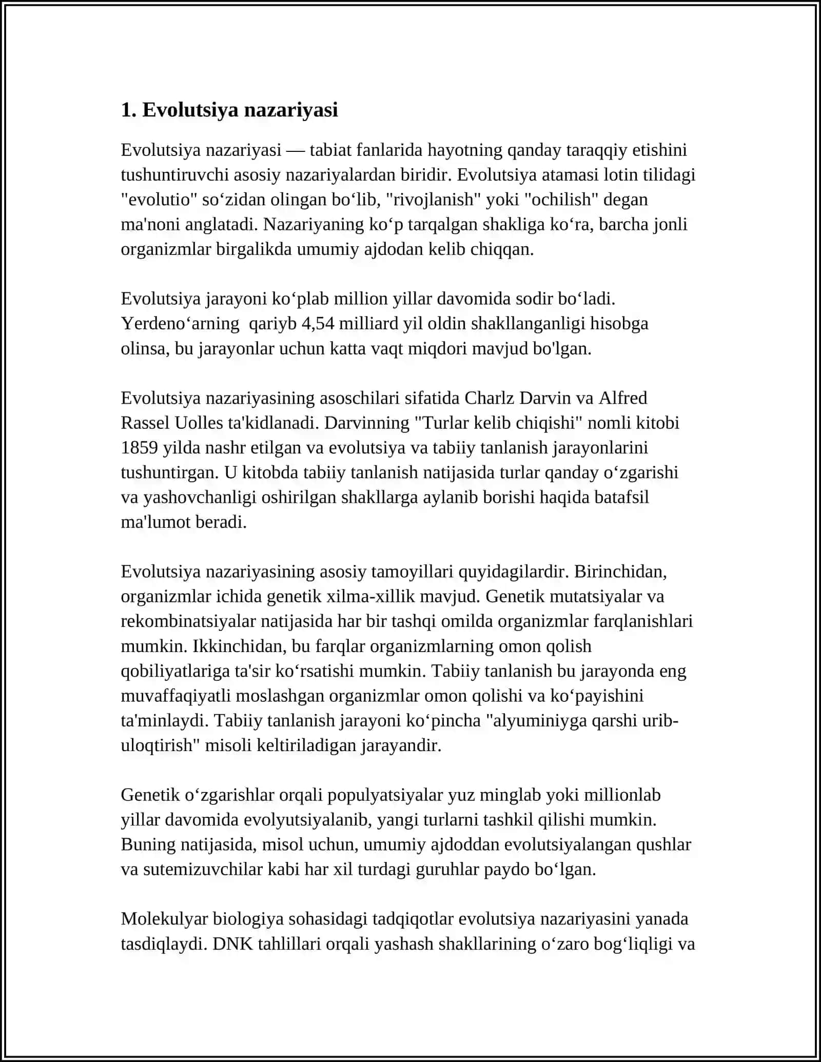 YER YUZIDA BIOLOGIK XILMA-XILLIKNING SHAKLLANISHIDA EVOLUTSION YONDASHUV 4
