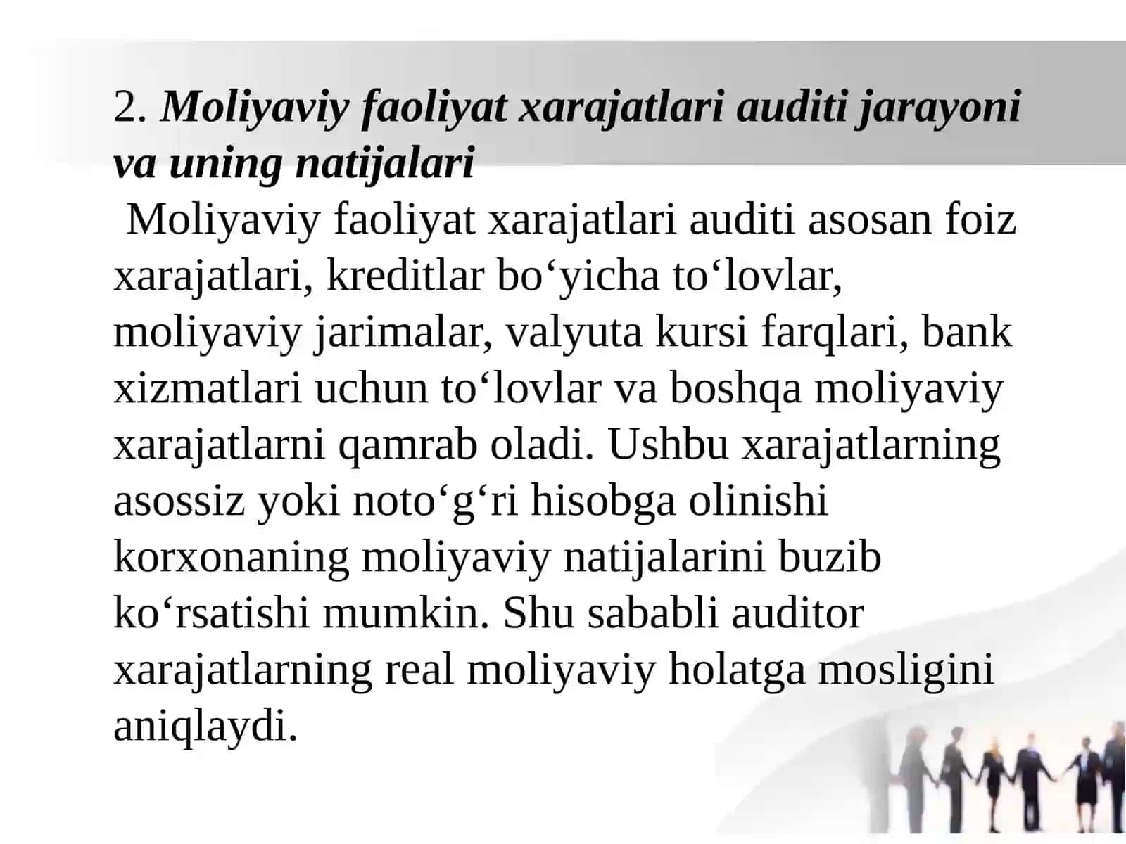 Moliyvaiy faoliyat bo'yicha qilingan xarajatlar auditi 4