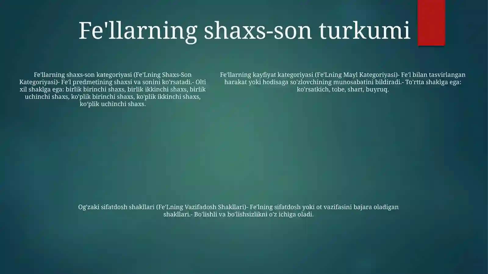 Fe'Llarning Nisbat Kategoriyasi 4