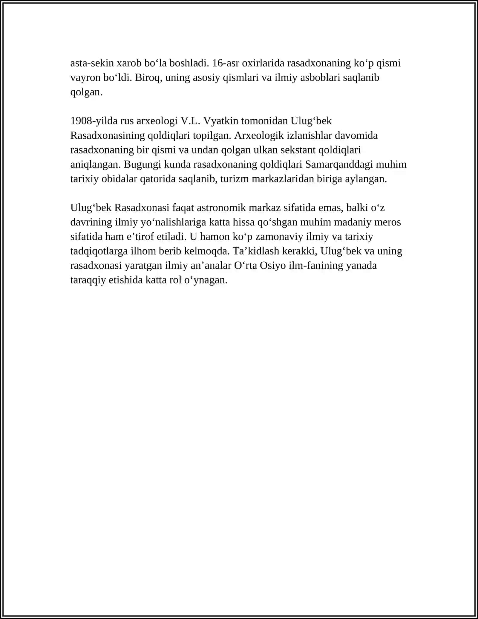 REFERAT Mavzu: ULUGʻBEK RASADXONASI 4