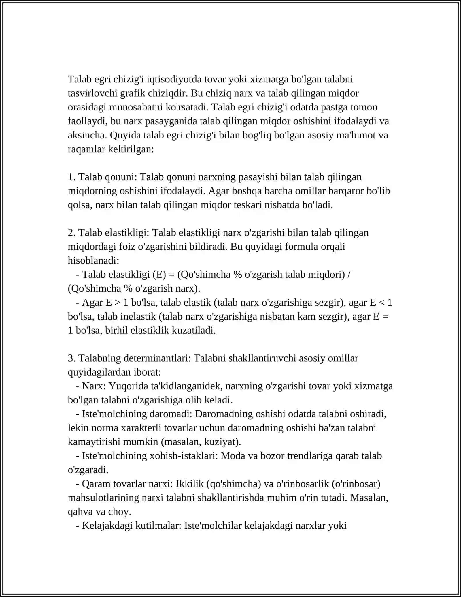 TALAB VA TAKLIF NAZARIYASI, ELASTIKLIK 4