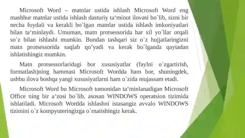 MATN AXBOROTLARINI QAYTA ISHLASH TEXNOLOGIYALARI 4