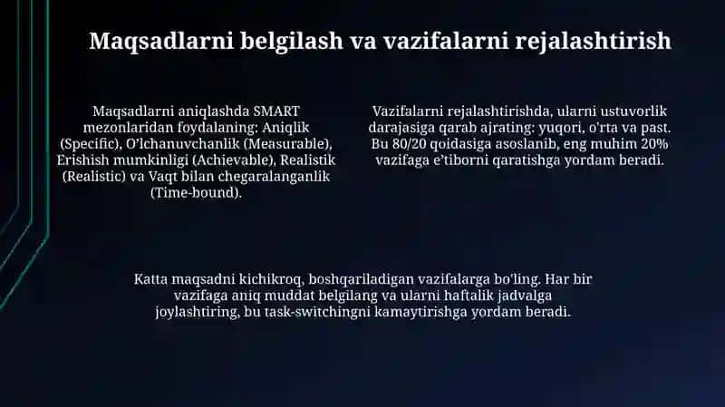 Mustaqil ta'lim uchun haftalik checklist 4