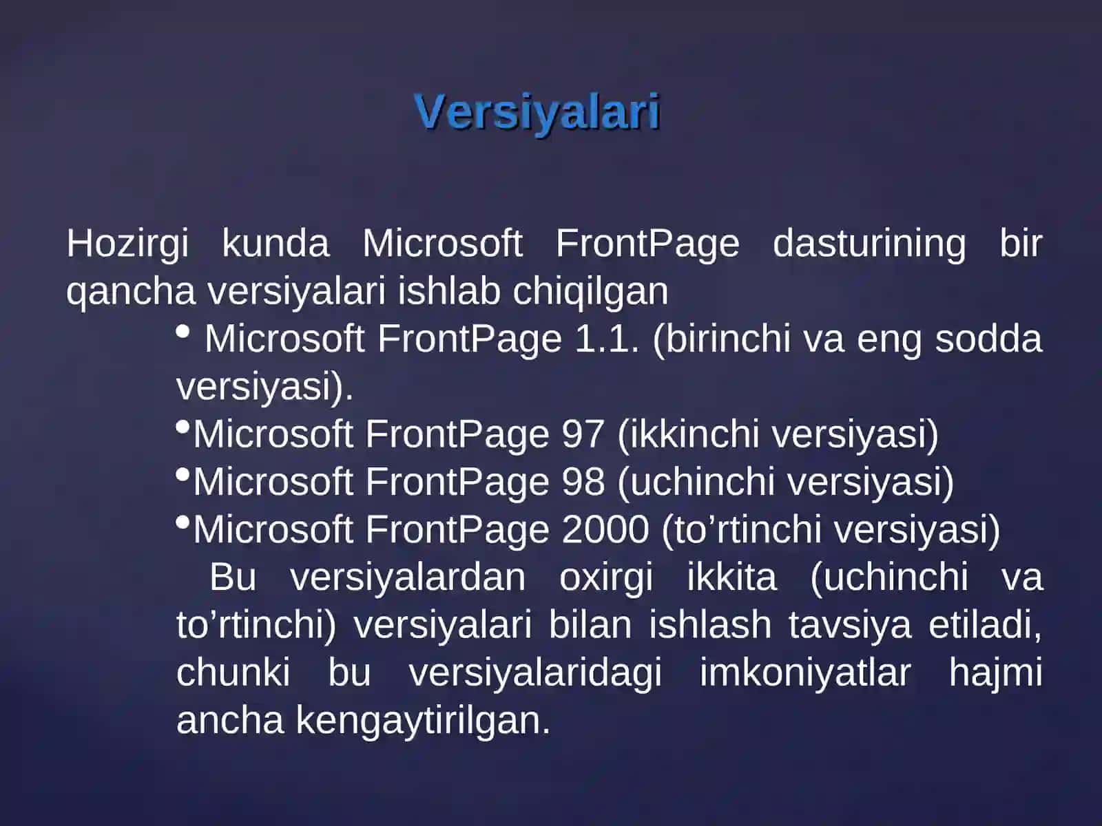 Web sahifalar yaratish Microsoft FrontPage Express 4