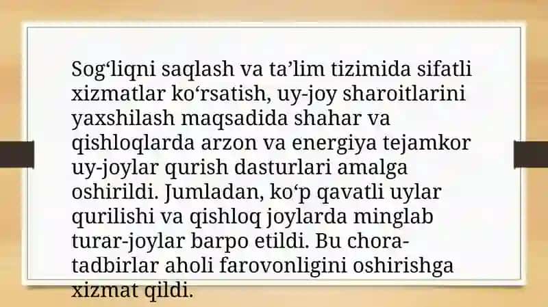 O'zbekistondagi ijtimoiy sohada amalga oshirilayotgan o'zgarishlar 4