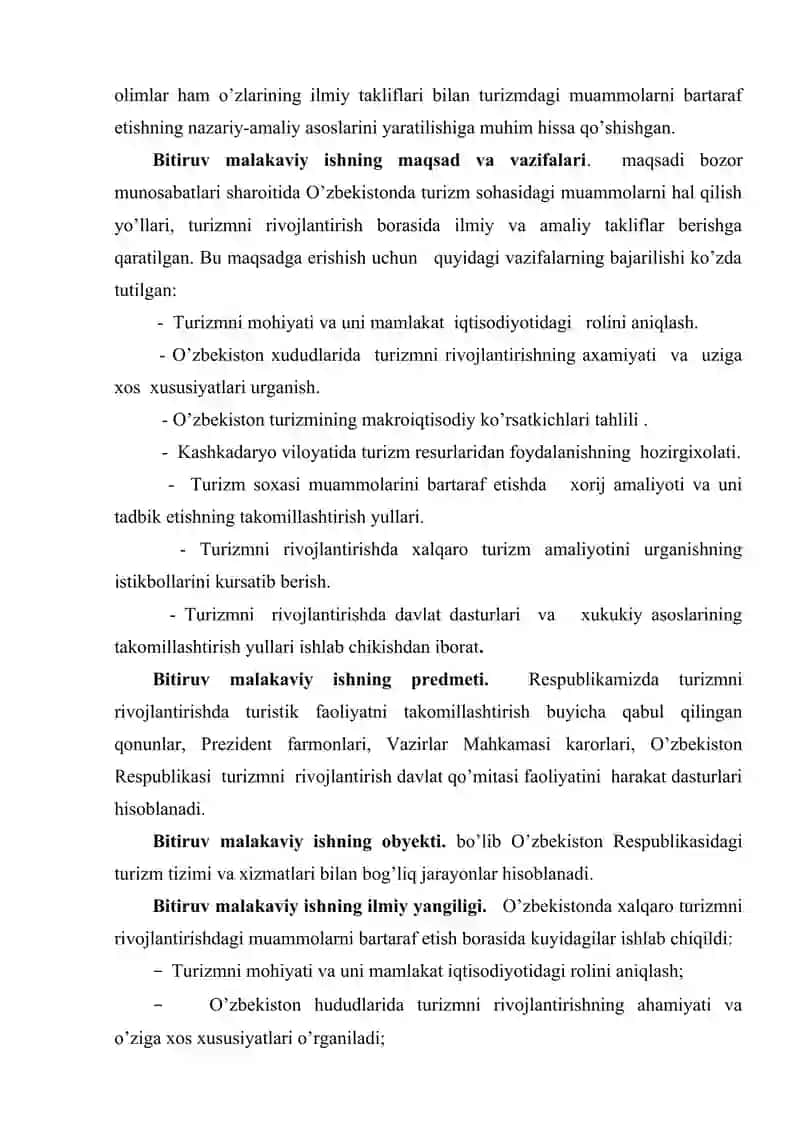 Turizmni rivojlantirishning o’ziga xos muommolari 4