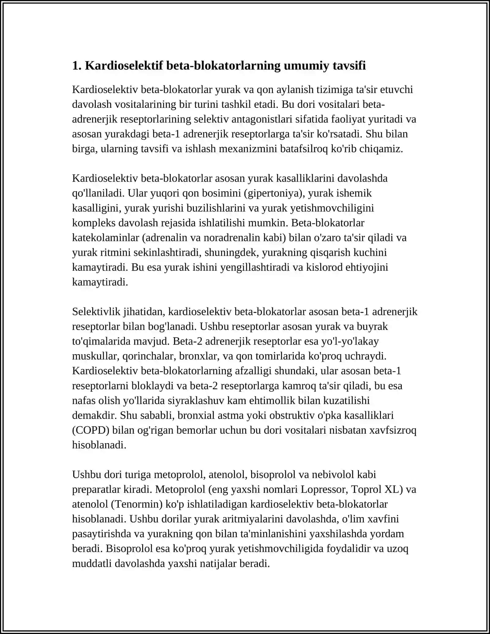 KARDIOSELEKTIV B-ADRENOBLOKATORLARNING AFZALLIGI 4