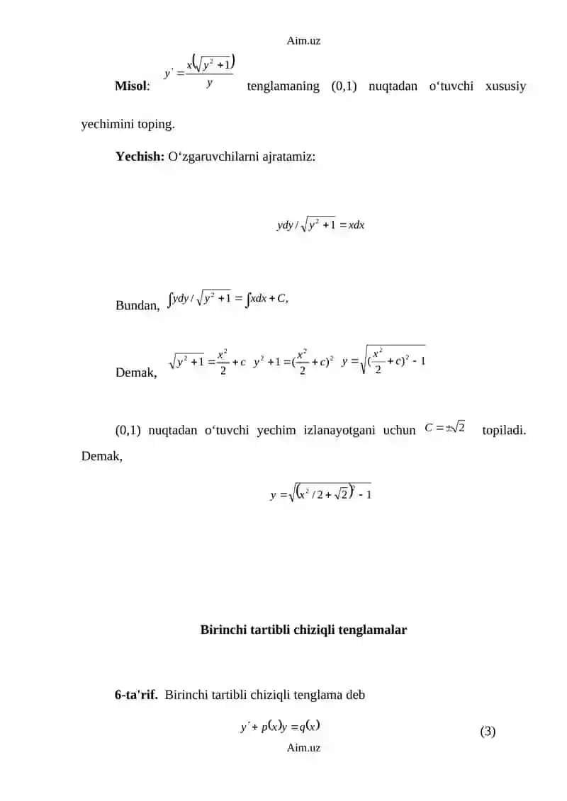 Birinchi tаrtibli diffеrеnsiаl tеnglаmаlаr 4