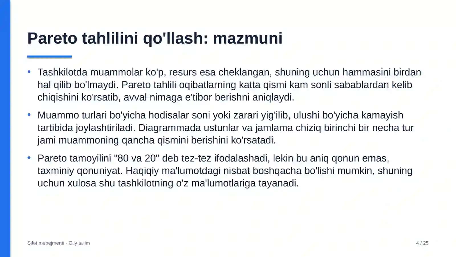 Elektr tarmoqlari korxonalarida Pareto tahlilini qo'llash 4