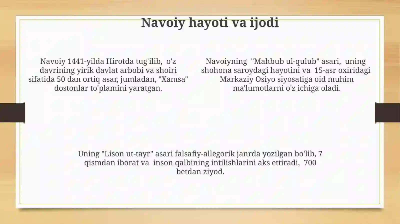 Navoiy, Bobur va Qodiriy hayoti va asarlari 4