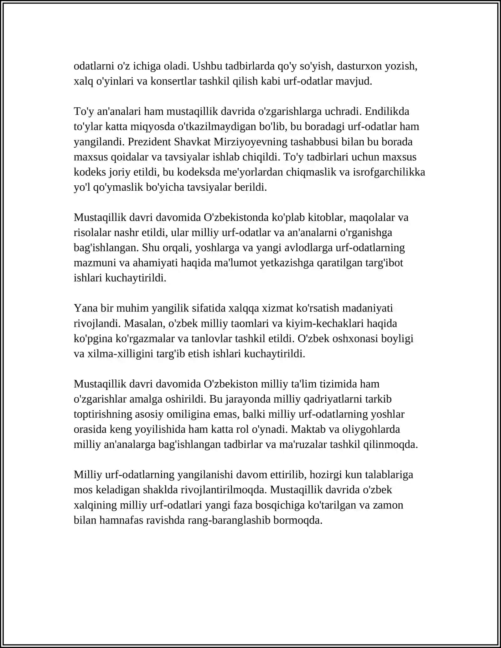 MUSTAQILLIK YILLARIDA O'ZBEK MILLIY URF ODAT VA QADIRYATLAR 4