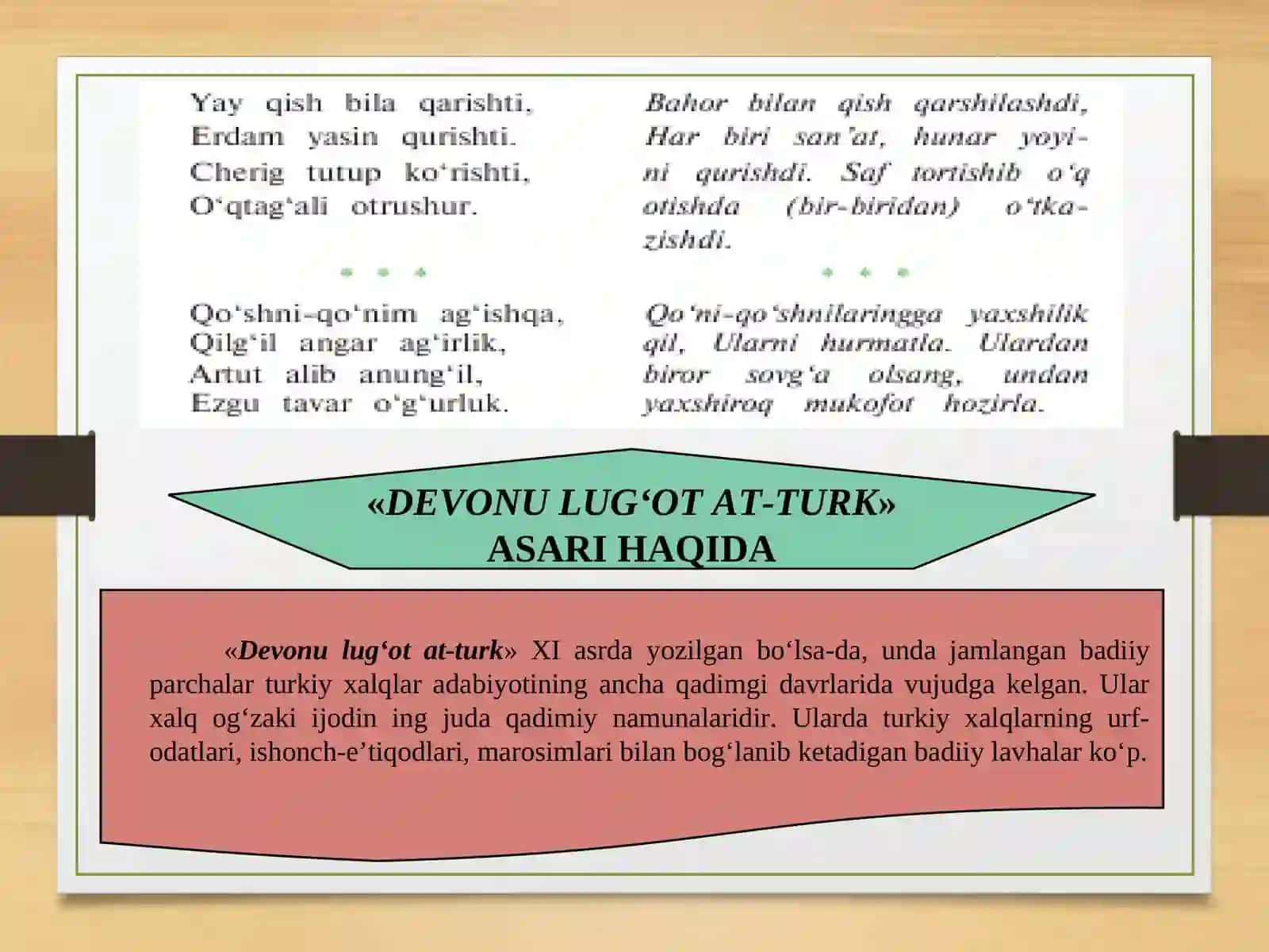 Devonu lug'atit-turk"dagi adabiy parchalar mavzu va janr xususiyatlari 4