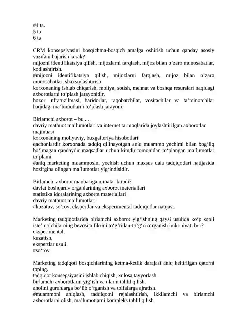 Marketing va SMM fanidan testlar 4