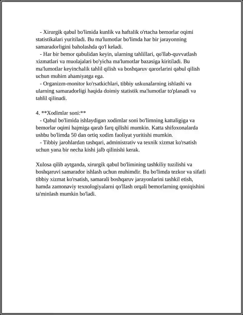 XIRURGIK QABUL BOʻLIMI ISHI VA UNI TASHKIL ETISH 4