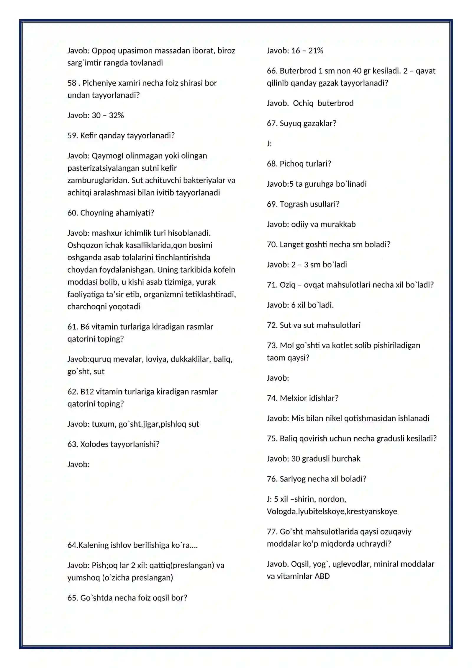 Texnologiya fanidan 200 talik test javoblari bilan 4