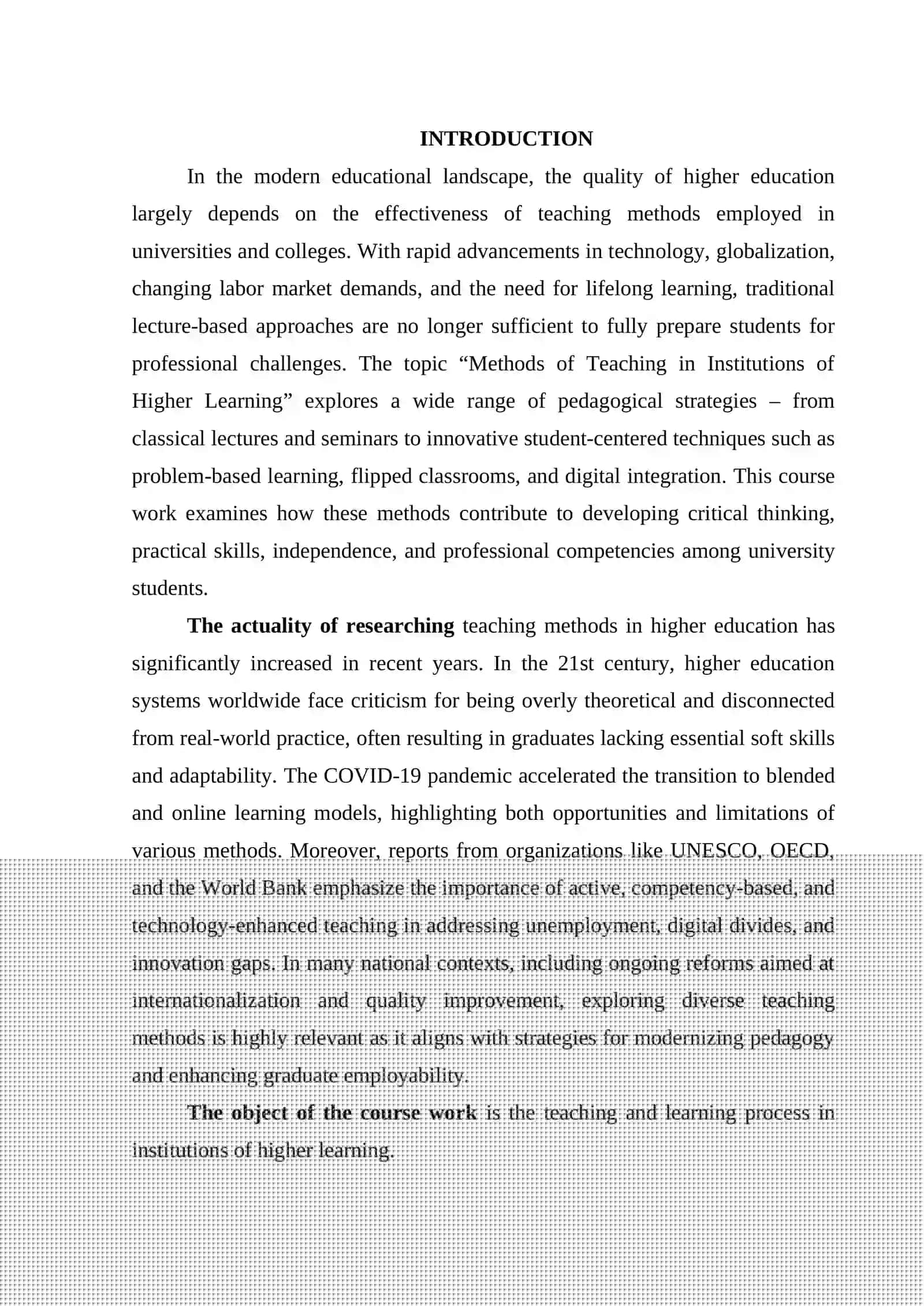 Methods of teaching in institutions of higher learning 4